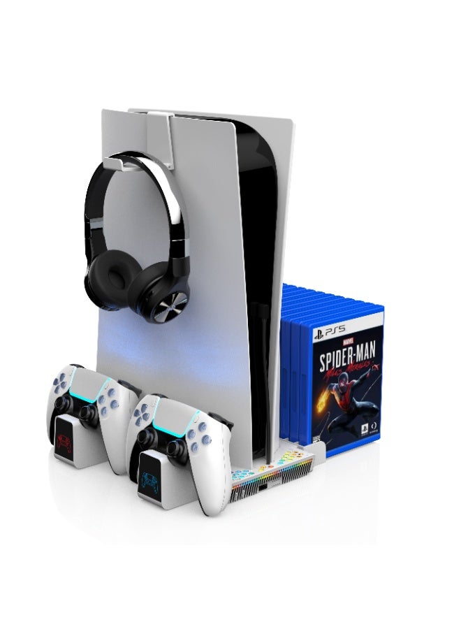 epicarma Multifunctional PS5 Charging & Cooling Dock with RGB Light – Dual Controller Fast Charger Stand, Headset Holder, Game Disc Storage, Over-Voltage Protection for PS5 / PS5 Slim / PS5 Pro - Image 1